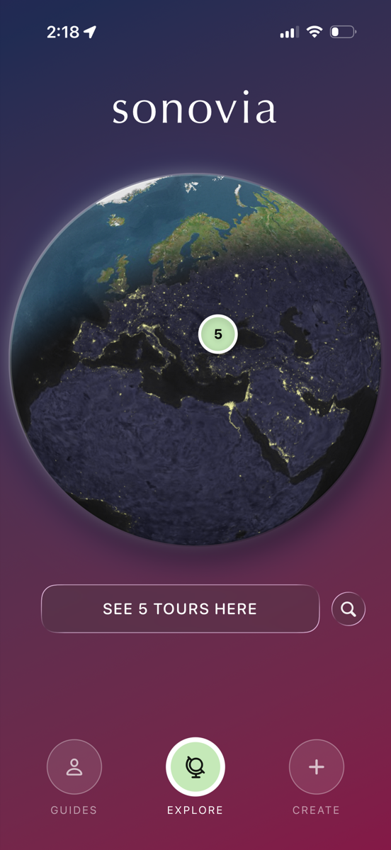 App screen: globe showing tours near you